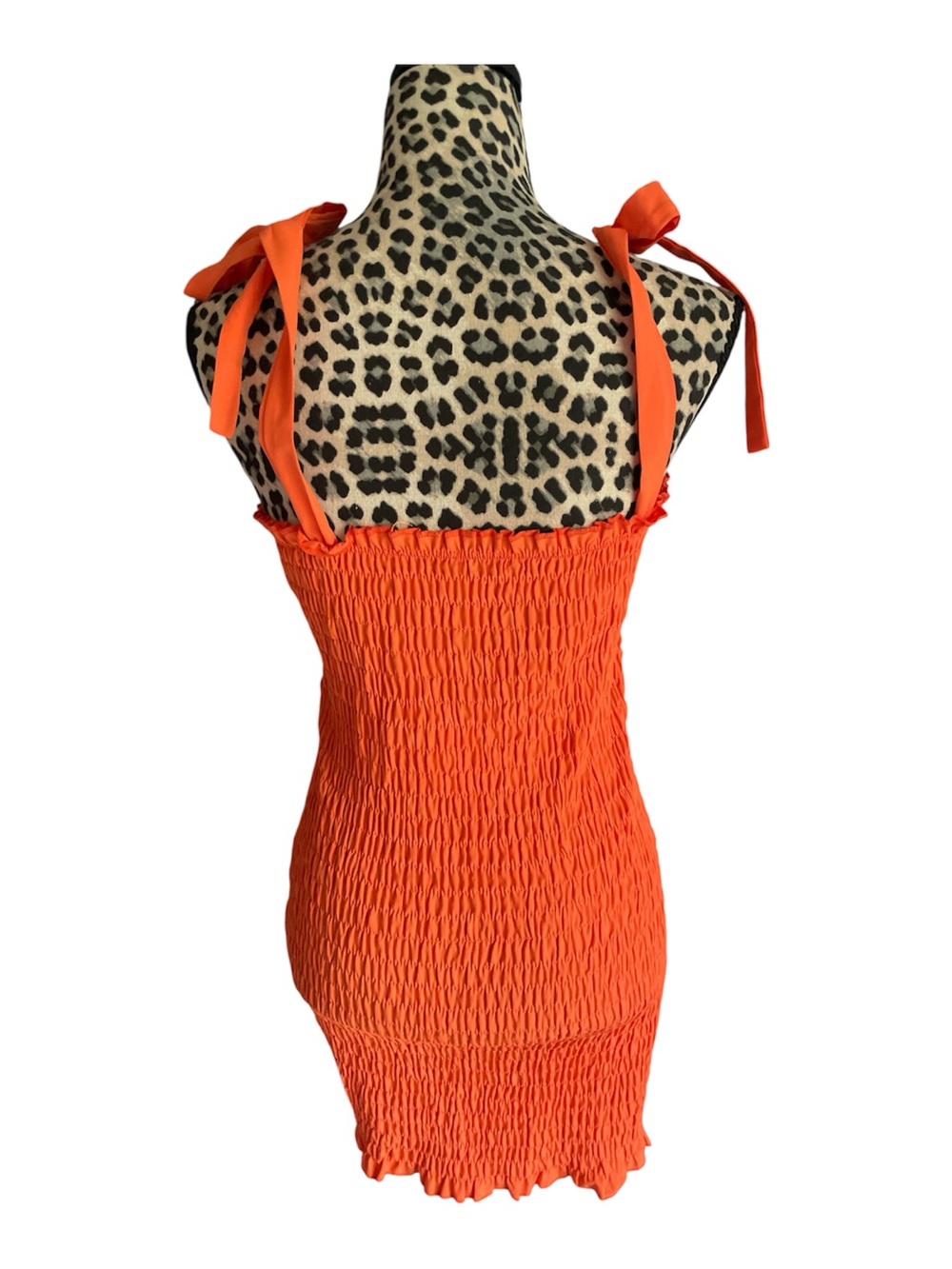 Tie-Shoulder Ruched Orange Sundress - Picture 2 of 2